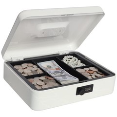 Large White Cash Box With Combination Lock Metal Money Box 11.8×9.5×3.54 In