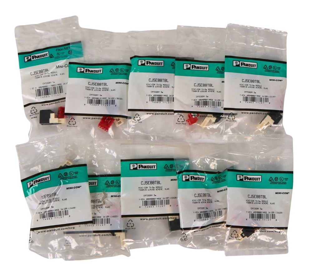 Panduit Mini-Com TX-5 Module T568A/B Wiring Scheme, RJ45, Category 5e, Box of 10