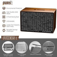 Classic Brown Cash Vault Savings Box with Goal Stickers & Dry Erase Pen