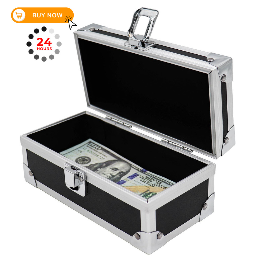Lockable Cash Box, Aluminium Alloy Money Box for Cash, Small, Snap Lock