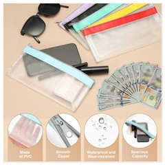 8.7×3.9 Inch Money Bags with Zipper, 4 Pcs Clear PVC Cash Pouch, Beige