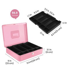 Cash Box with Money Tray, 2 Keys, Security Lock Box w/ Removable 9 Compartment