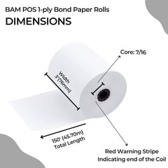 3&Prime; x 150&prime; 1ply Bond Receipt Paper Rolls for Kitchen Impact Printers Star SP70…