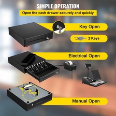 VEVOR Cash Drawer 13&Prime; Cash Register POS System 3 Unlocking Ways RJ11/RJ12 Square