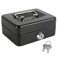 xydled Locking Steel Mini Cash Box with Removable Coin Tray and Small, Black