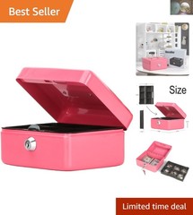 Small Secure Cash Box with Key Lock and Tray – Ideal for Organizing Valuables