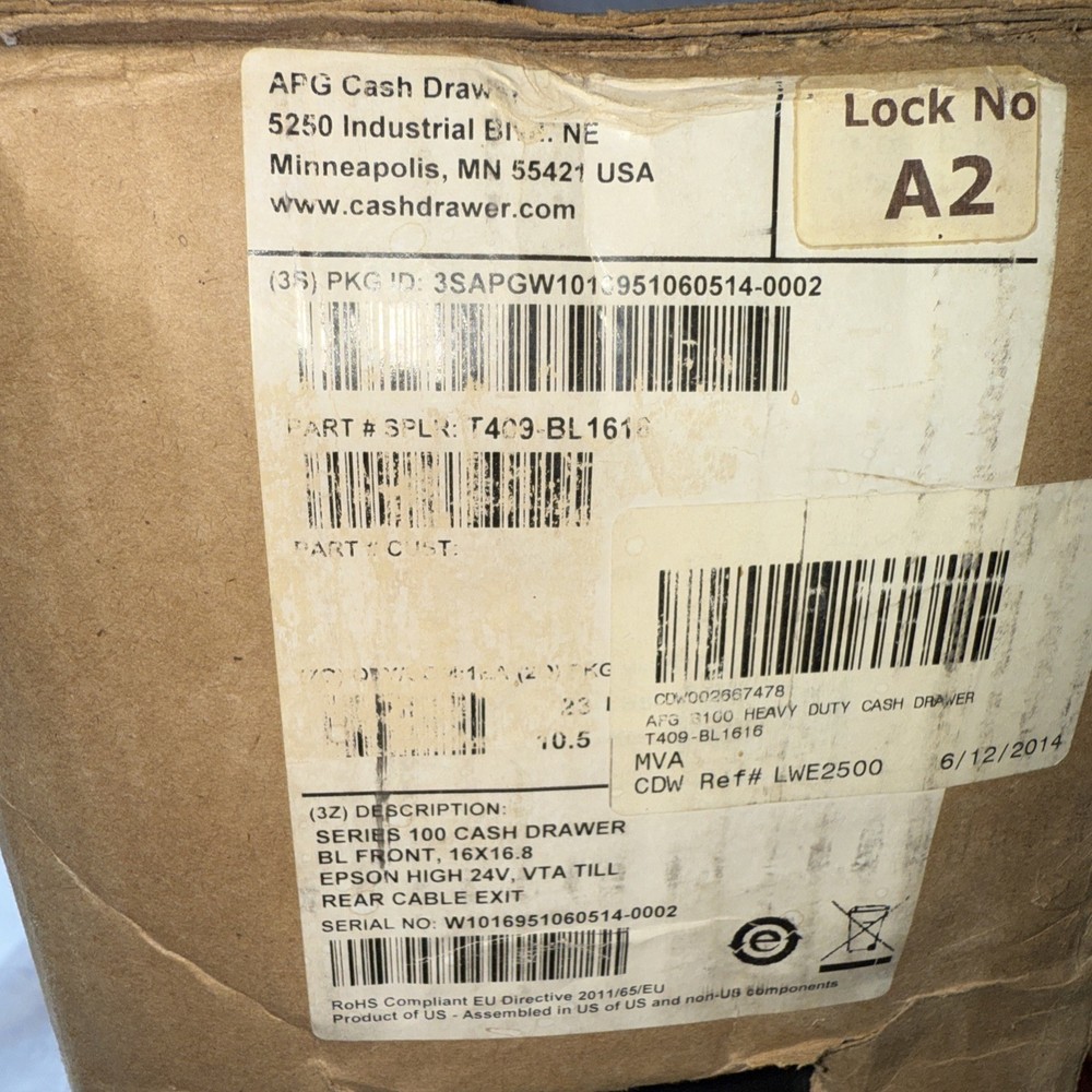 APG Series 100 Cash Drawer,Heavy Duty Black (T409-BL1616) 16” x 16.8” NEW