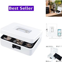 Large Cash Box with Combination Lock,Safe Metal Box for Money, Storage Lock B…