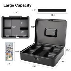 Jssmst X- Large Cash Box with Combination Lock – Durable Metal XLarge, Black