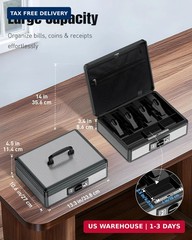 Cash Box with Money Tray and Lock, Money Organizer for Cash, Money Box