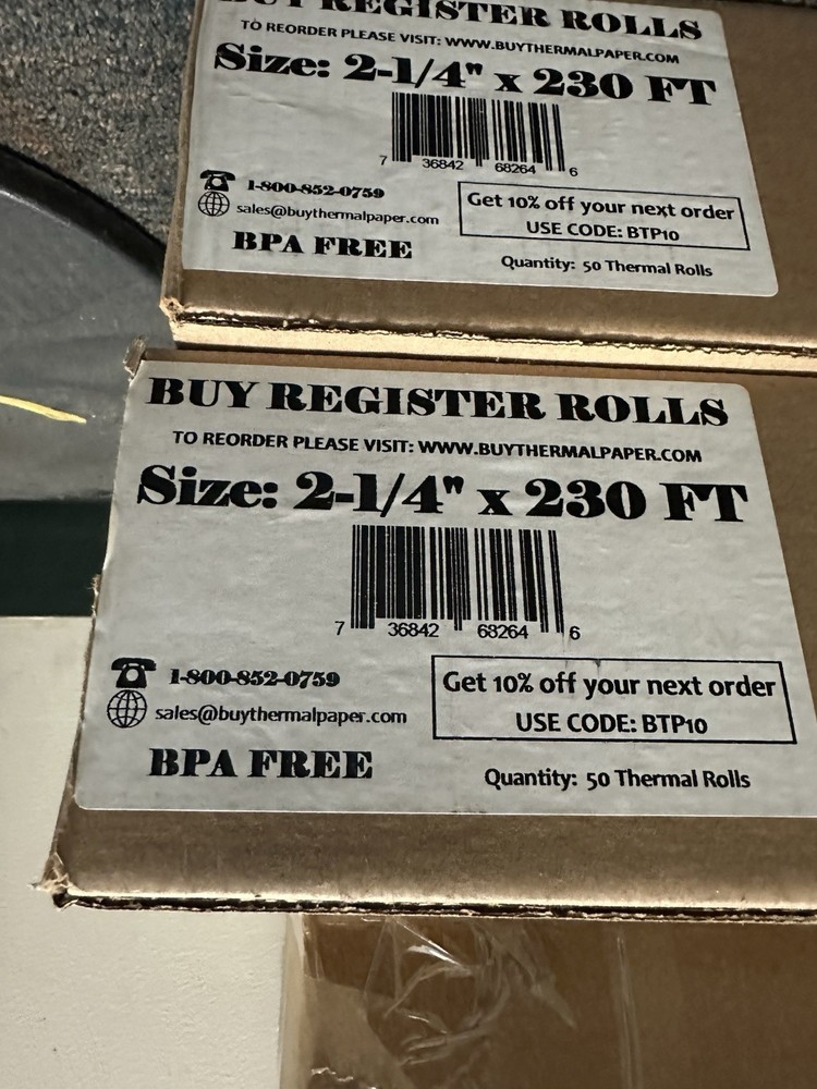 2 1/4&Prime; x 230&prime; BPA Free Thermal Paper Receipt Rolls – 50 Rolls/Pack