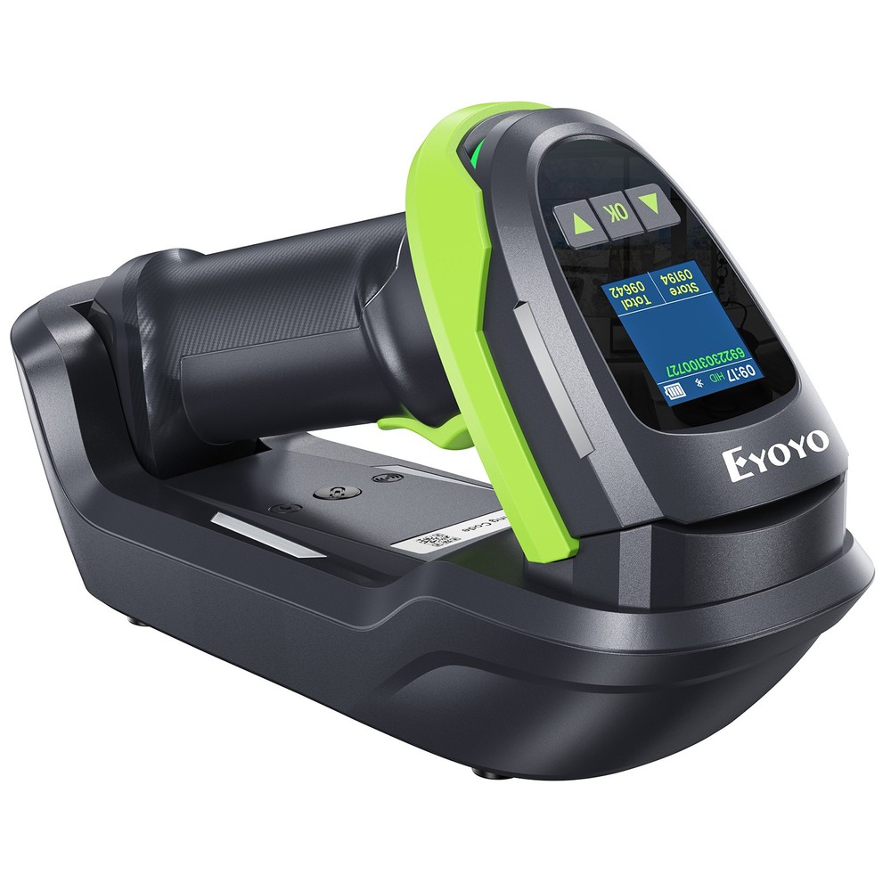 Wireless 1D 2D QR Bluetooth Barcode Scanner, Wall-Mount Locking Charging Cradle
