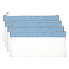 8.7×3.9 Inch Money Bags with Zipper, 4 Pcs Clear PVC Cash Pouch, Haze Blue