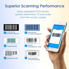 NADAMOO Wireless Barcode Scanner – Bluetooth 2.4G Wired USB CCD Reader – Purple