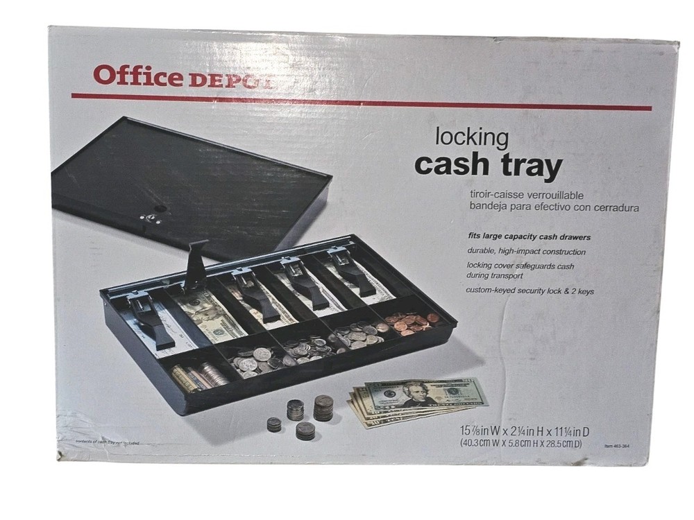 Office Depot Locking Cover Cash Tray 2.25&Prime; x 15 7/8 x 11.25&Prime; Missing Key