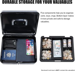 Portable X Large Cash Box with Lock & Compartments – Stylish Black Finish