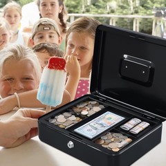 Portable X Large Cash Box with Lock & Compartments – Stylish Black Finish