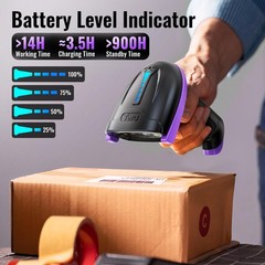 1D Wireless Barcode Scanner with Battery Indicator, USB & 2.4G Reader, IP54, 220