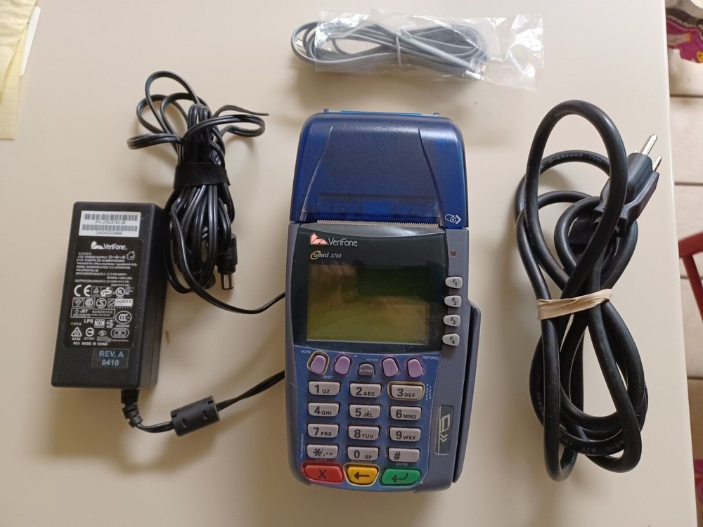 Verifone OMNI 3750 Credit Card Terminal Reader Machine w/ Pin Pad Dual Com