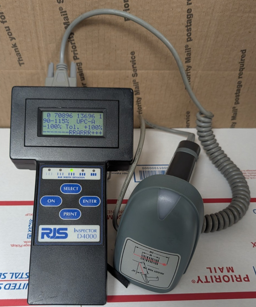RJS Inspector D4000 Barcode Verifier W/RJS CR1 Scanner (TURNS ON)