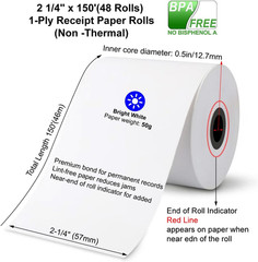 (48 Rolls)2 1/4 in X 150 Ft Adding Machine Tape Paper Rolls, for HR-10RC, HR-170