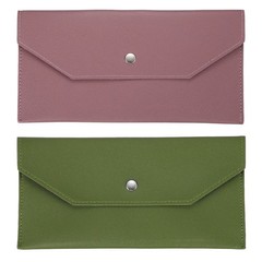 2Pcs PU Leather Envelope Wallet Money for Women Men,Leaf Green/Oak