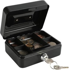 Compact Black Locking Cash Box with Durable Key Lock & Coin Tray, 4.92&Prime;x3.74&Prime;