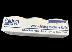 Perfect Print 2¼″ Adding Machine Paper Rolls 130ft – 3 Pack Calculator Tape