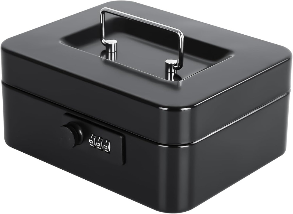 KYODOLED Cash Box with Combination Lock Safe Metal Money Box with Money Tray for