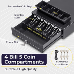 Mini Cash Register Drawer for Point of Sale (POS) System with 4 Bill 5 Coin Cash