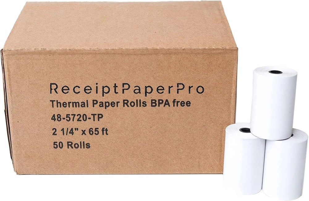 2 1/4” X 65 Ft Thermal Paper Receipt Rolls, Fits Ingenico 3500 5000 Verifone T65