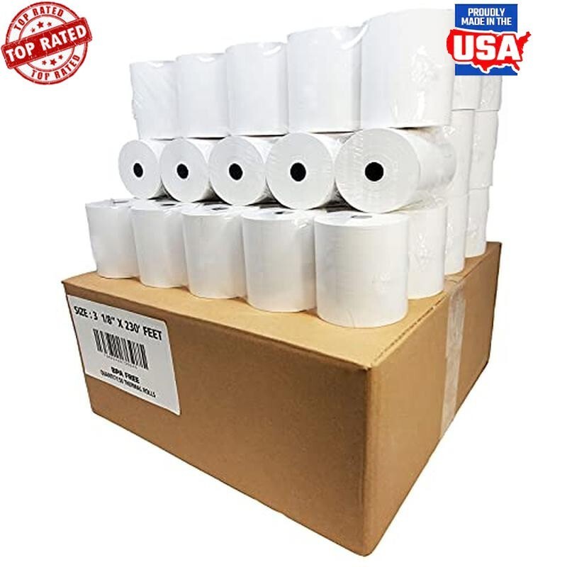 50 Count Thermal Paper Rolls White Versatile Compatibility 5000 Sheets/Case New