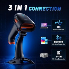 Wireless 2D Barcode Scanner with Battery Indicator & Stand – USB, 1D/2D QR Scann