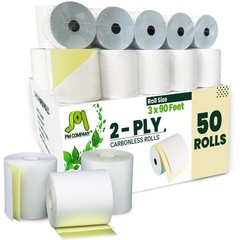 2 Ply POS/Cash Register Rolls, 3 Inches X 90 Feet, White/Canary