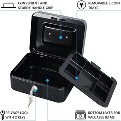 Compact Double-Layer Cash Box with Key – Stylish Black Storage for Valuables