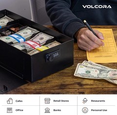 Cash Box Money Organizer – 15” x 7.5” x 4” Cashbox 5 Compartments Drawer Tray…