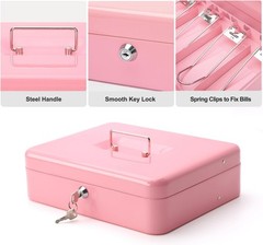 Cash Box with Key Lock & Foam Auto-Pop Coin Tray – Secure Steel Money Box wit…