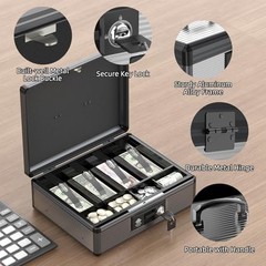 Extra Large Locking Cash Box with Money Tray & Key – Secure Portable Safe for Ca