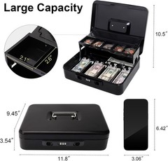 High-Security Cash Box with Sliding Lid & Durable Construction – 11.8 x 9.5 in