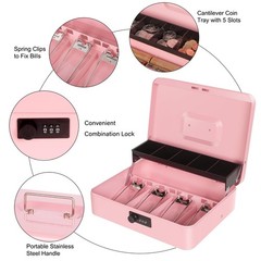 Cash Box Combination Lock Metal Money Box Cash Register Large Safe Pink
