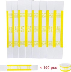 Self-Adhesive Currency Straps – Yellow Bill Wrappers, 7.5 x 1.15 Inches, 100pcs