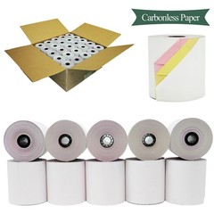 Watson Distributing 3&Prime; x 65&prime; 3-Ply Carbonless Paper Rolls – White/Canary/Pink