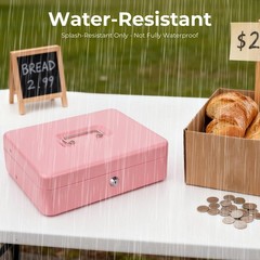 Cash Box with Money Tray and Key Lock, 11.8&Prime;x9.45&Prime;x3.54&Prime;, Pink key lock