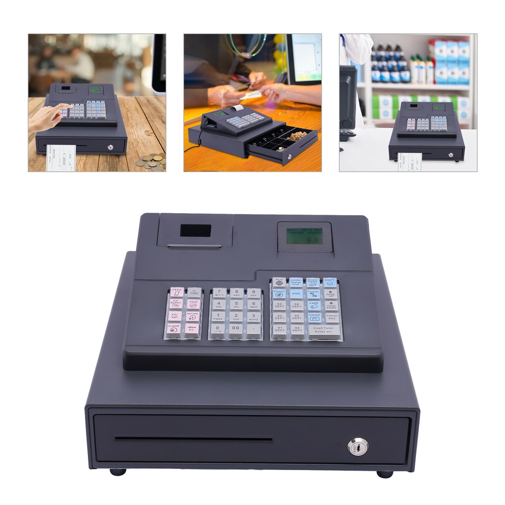 Thermal POS System Cash Register w/ Built-in Printer, 9-Slot Money Drawer, USB