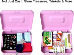 Multi-Purpose Cash Box with Key Lock – Light Purple Money & Medication Organizer
