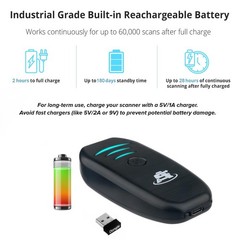 ScanAvenger Portable Mini-Wireless Bluetooth Barcode Scanner: Hand Black