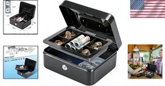 Secure Medium Cash Box with Removable Tray & Key Lock – Portable Black Storage