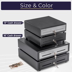 Cash Register Drawer for Point of Sale (POS) System with Fully Removable 2 Ti…
