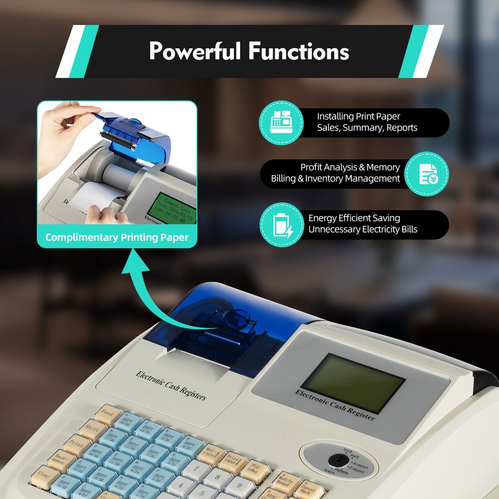 Electronic POS System Cash Register w/48 Keys 8 Digital LED Retail/Restaurant