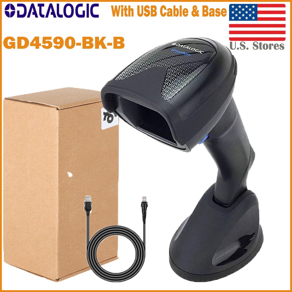 Datalogic Gryphon GD4590-BK-B 1D 2D QR Code Barcode Scanner W/ USB Cable+Base US